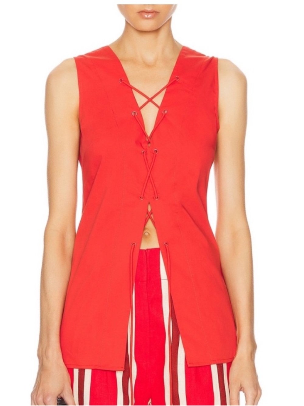 Simon Miller Lacey Cotton Poplin Tie Top Red Size XS
